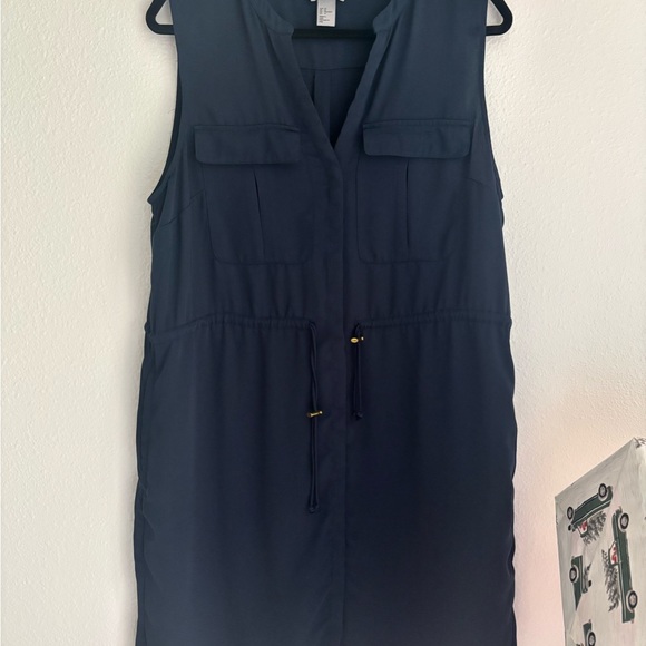 Navy Sleeveless Drawstring Dress - Picture 1 of 8